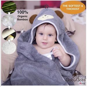 Grey Hooded Baby Towel -  100% Organic Bamboo